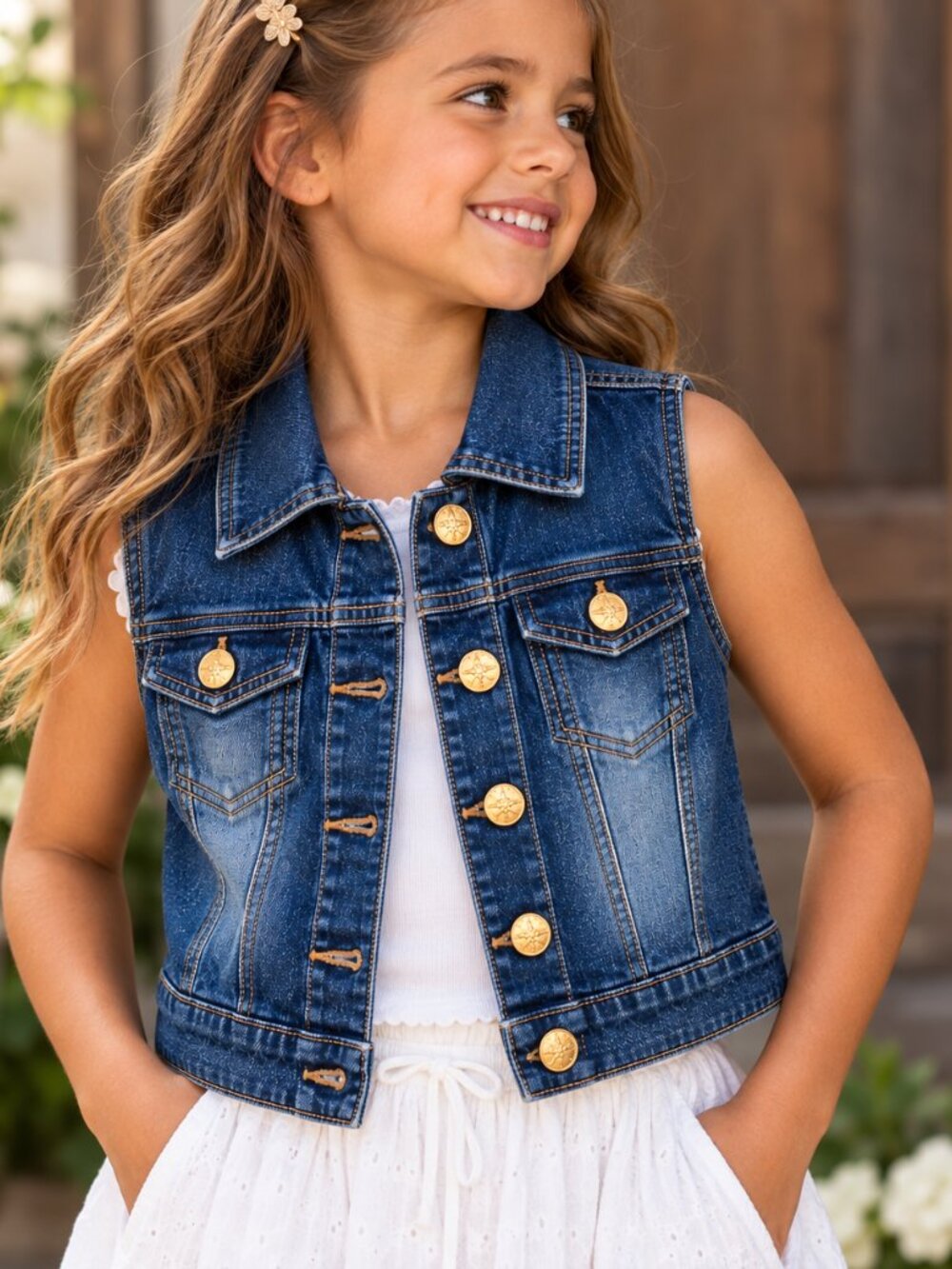 BCBG Girls Size 4 Denim Vest Button Front Western Layering Top